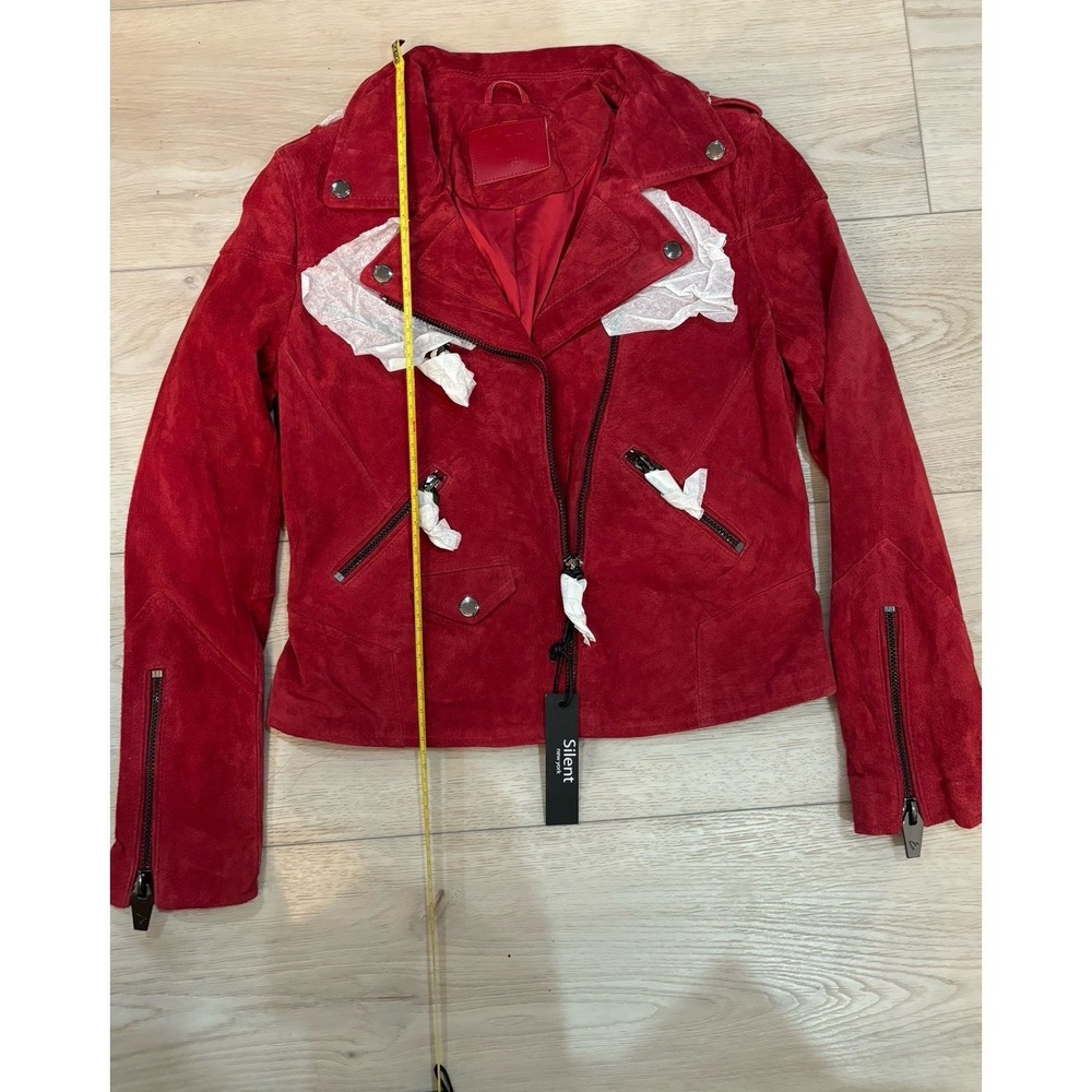 Silent New York Red Suede Moto Jacket Asymmetrical Zip Biker Womens XS - Picture 6 of 9